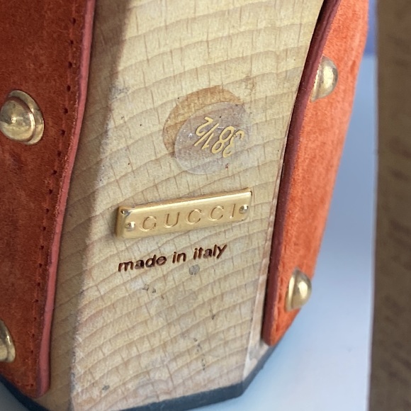 Gucci 6” wooden heels burnt orange suede upper with golden horsebit - Picture 3 of 16